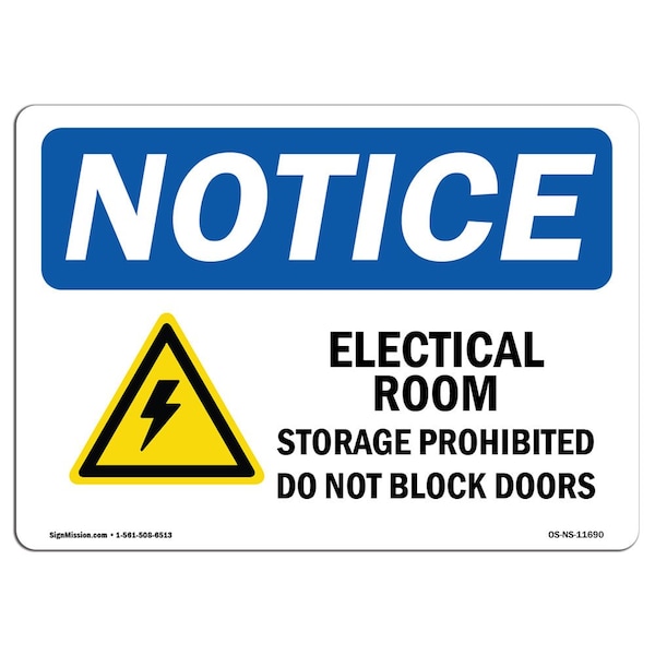 OSHA Sign, 18" H, Rigid Plastic, Electrical Room Storage Prohibited Sign With Symbol, Landscape